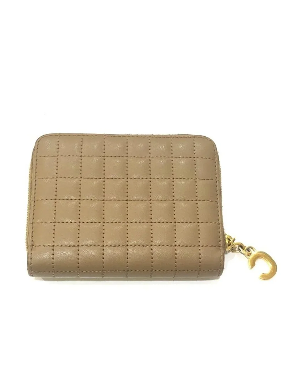 Celine Coin Case C Charm Compact Zip Wallet Leather Khaki Brown